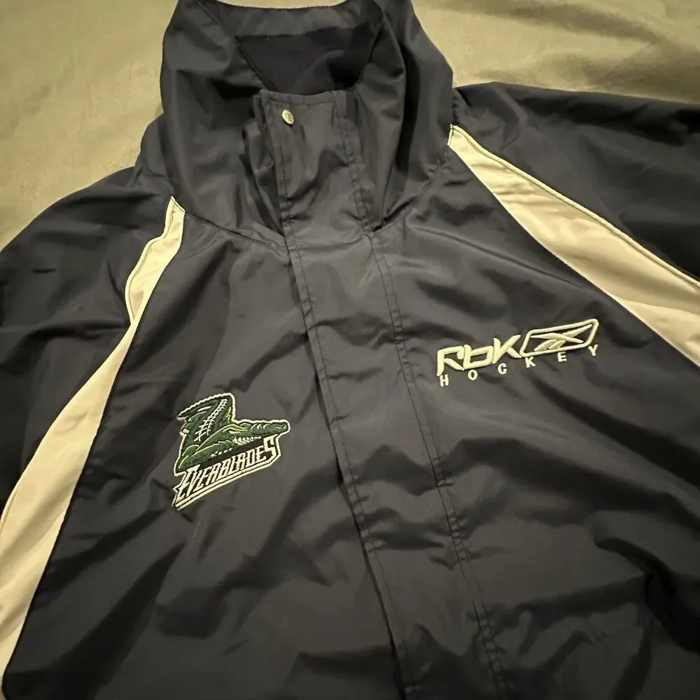 Vintage Reebok Hockey Reversible Windbreaker Jacket Fleece Lined Everblades Mens